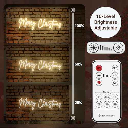 26 Inches Large Merry Christmas Neon Sign, Warm White Acrylic Neon Signs for Wall Decor, USB Powered Dimmable LED Lights for Bedroom Window Xmas Eve New Year Party Decor