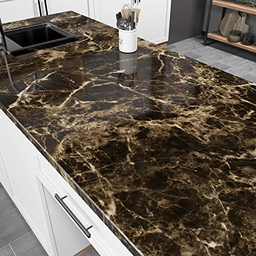 AbaBoorty Brown Marble Contact Paper Kitchen Countertop Contact Paper for Dinner Table Marble Paper Peel and Stick Wallpaper Removable Self Adhesive Wallpaper for Vanity Counter Top Desk 15.8"x78.8"