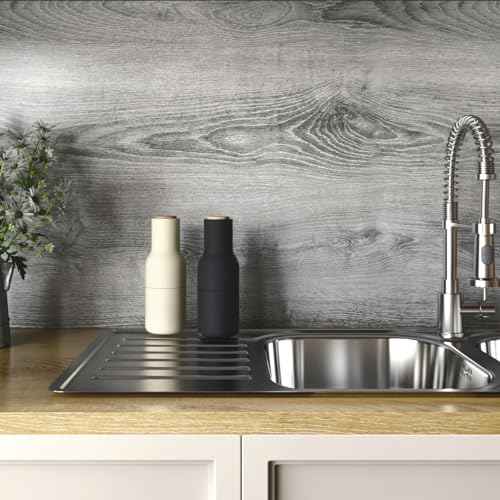 Stickyart Thick Grey Wood Cabinet Wallpaper Wood Grain Contact Paper Peel and Stick Vintage Wallpaper Self Adhesive Removable Gray Wood Paper for Countertops Cabinets Drawers Closet Shelves 12"x80"
