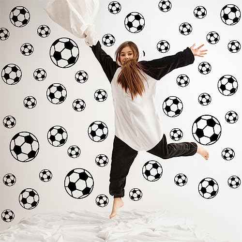 44 Pcs Soccer Stickers, Easy to Peel and Stick Soccerball Stickers Wall Art DIY Football Wall Decal for Boys Bedroom Sport Bedroom Decor Playroom Living Room Decorations for Kids Room