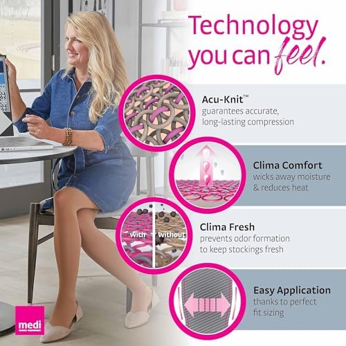 medi Assure 20-30 mmHg Thigh High Compression Stockings with Silicone Top Band – Open Toe Leg Circulation, Stockings for Women, Semi-Opaque Leg Support Compression Hosiery , Medium, Beige