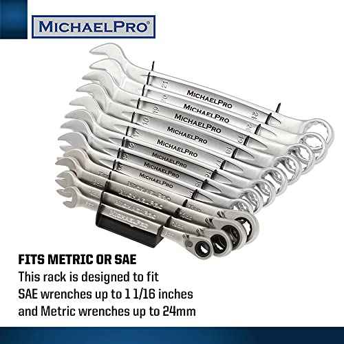 MichaelPro Magnetic Wrench Organizer for Tool Drawer, 12-Piece Metal Wrench Holder, Fits SAE and Metric Wrenches, Up to SAE 1 1/16'' and Metric 24mm, Easy Magnetic Wall Mount - MP014031