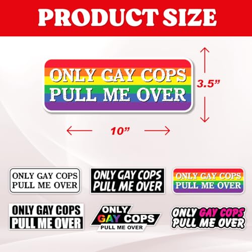 Only Gay Cops Pull Me Over Vinyl Stickers Pack LGBTQ Satire Quote Sticker for Laptop Water Bottle Skateboard Car 6Pcs Hard Wall Decoration Bike Bottles Motorcycle Phone