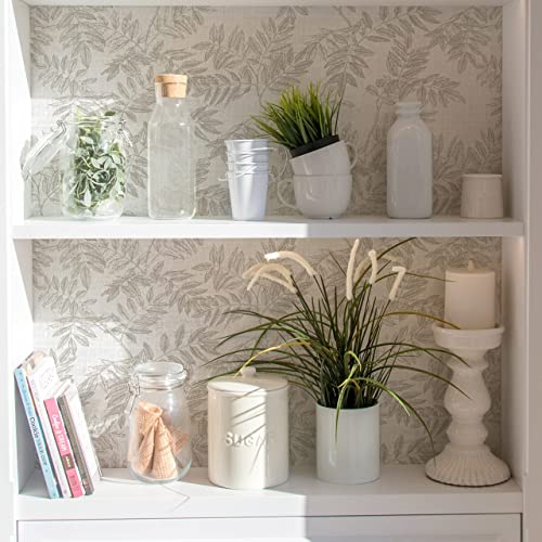 Neutral Leaf Peel and Stick Wallpaper Boho Contact Paper for Cabinets and Drawers Modern Removable Self Adhesive Wallpaper for Bedroom Bathroom Waterproof Contact Paper Beige 78.7inL 17.3inW