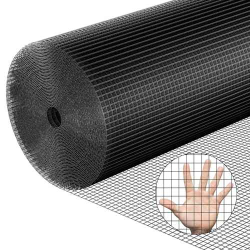 Hardware Cloth PVC Coated Wire Mesh 48'' x 50' 1/2inch Mesh Black Vinyl Coated Fence Chicken Wire Fencing 19 Gauge Chain Link Fence for Chicken Coop, Animal Control,Gutter Guard, and Home Improvement