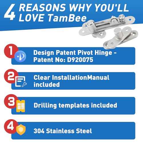 TamBee Door Pivot Hinge Heavy Duty Hidden Bookcase Hinges Secret Door Hinges 360 Degree Shaft Stainless Steel Invisible Door Hinge Hardware