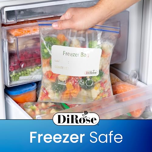 DiRose Reclosable Freezer Bags - 1 Gallon Size (200 Pack) | Double Zipper, Airtight Seal, BPA-Free, Premium Thick Heavy-Duty Bags for Safe and Secure Food Storage