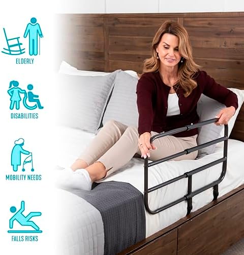 Able Life Bedside Extend-A-Rail, Adjustable Senior Bed Safety Railing and Stand Assist Grab Bar, Extendable Guardrail for Seniors and Elderly Adults, ASTM Safety Approved Bedrail