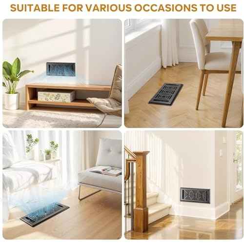 Floor Register 2x14, Heavy Duty Walkable Steel Floor Vents Ease Adjust Air Flow Direction Floor Registers, Boston Design, Black Air Floor Vent Covers for Home