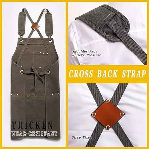 Apron with Pockets,Heavy?Duty Thick Canvas,Electrician & Gardening Tool Apron,Adjustable Cross?Back Straps,Unisex