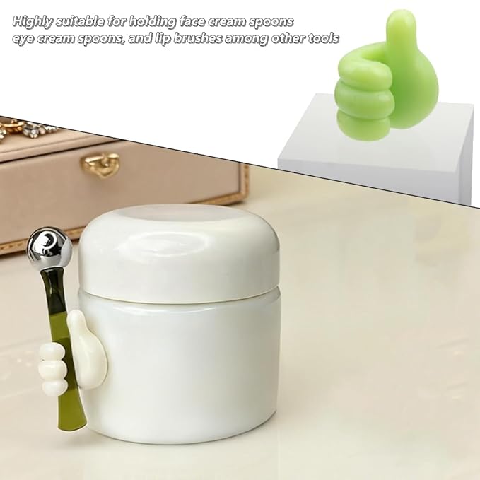 10 Pcs Cream Spoon Holder, Skincare Tool Organizer for Lip Brush, Eye Cream Massage Stick & Cosmetic Spatula, Vanity Storage Bracket Cute Thumb Shape