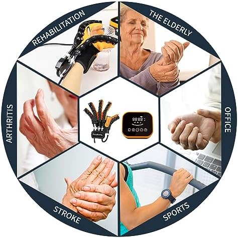 Rehabilitation Robot Gloves Equipment for Stroke Recovery, Hand Strength Exercise, and Adaptive Training Hemiplegic Finger with USB Chargeable Orange(Size Large) Left Hand