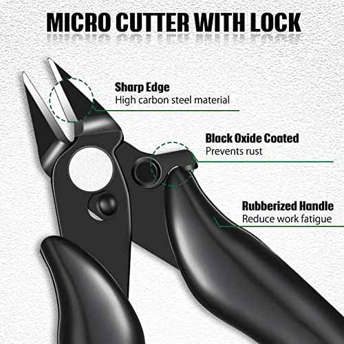 3 Packs 3. 5 Inch Wire Cutters Mini Soft Wire Snips Nippers Micro Cutter with Lock Flush Diagonal Cutting Pliers Small Flush Cut Pliers Jewelers Tools for Electronic(Black)