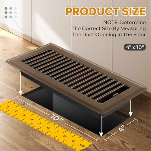 Floor Register 4x10, 12 Pack Brown Floor Vent Covers for Home Floor Heavy Duty Steel Walkable Floor Vents Air Vent Covers for Sidewall and Floor