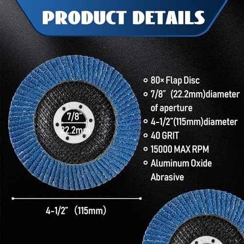 80 Pack Flap Discs 4 1/2 Inch for Angle Grinder 4.5 x 7/8 Inch Aluminum Oxide Sanding Grinding Wheels 40 60 Grit Grinding Discs Abrasives Flapper Wheel for Wood Metal Sanding (Blue,40 Grit)