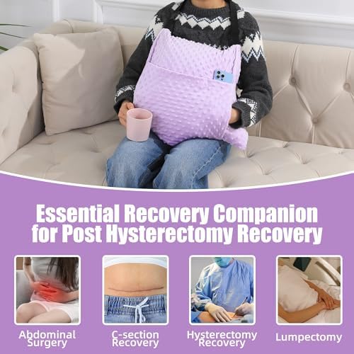 BALAPET 2 Pcs Shredded Memory Foam Hysterectomy Pillow Set for Abdominal Surgery Recovery, Comfy Hysterectomy Seat Belt Pillow with Pocket for Ice/Hot Packs, Hysterectomy Recovery Must Haves(Purple)