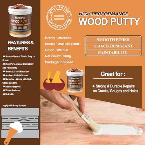 Walnut Wood Filler, Walnut Wood Putty, Paintable Stainable Wood Repair Putty, 9.87 Ounce Wood Furniture Repair kit, Quickly Repair Wood Cracks and Holes on Wooden Floor Furniture (Walnut)