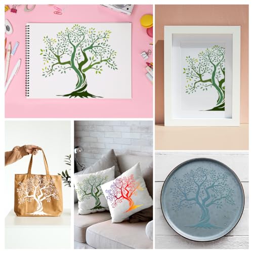 Tree of Life Wall Stencil Template 11.8 x 11.8 Inch Reusable Plastic Tree Stencil for Painting on Wood Wall Floor Fabric Glass Furniture, Tree DIY Home Decor Or Craft Stencil