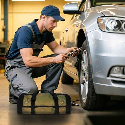 Roll Up Tool Bag,Portable Rollup Toolbag,Foldable Rollup organizer,Tool Organizer with 6 Detachable Pouches,Perfect for Engineers,Hobbyist,Men's gift and Engineer's gift (khaki)