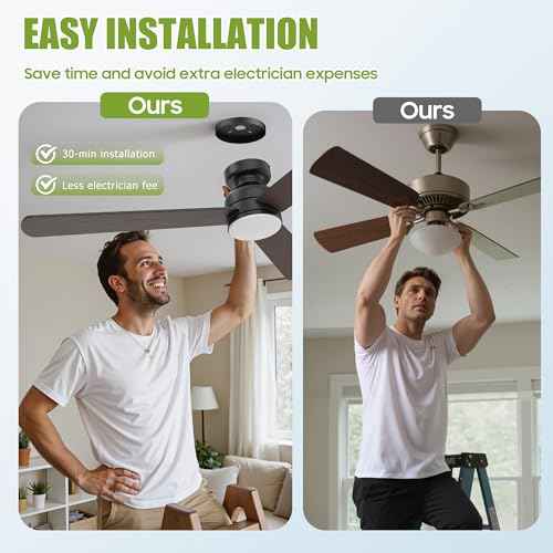 Ceiling Fans with Lights, 42" Modern Low Profile Ceiling Fan with Light and Remote Control, 3CCT, 6 Speeds Reversible DC Motor, Noiseless, Black LED Ceiling Fan for Bedroom, Living, Indoor/Outdoor Use