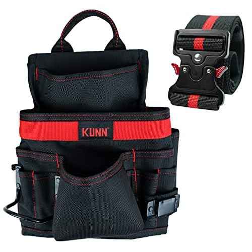 KUNN Carpenter Pouch Durable 10-Pocket Tool Belt with Hammer Loop & Work Tool Belt Quick Release Buckle