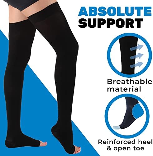 ABSOLUTE SUPPORT Compression Thigh High Stockings 20-30mmHg for Swelling, Silicone Border & Open Toe Socks for Women & Men, A213SW