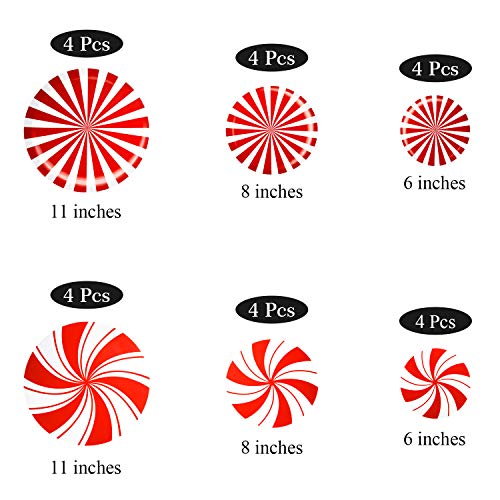 Outus 24 Pieces Christmas Peppermint Floor Decals Stickers for Christmas Decoration Candy Party Supply Red and White Large Decals for Floors, Windows, Counters and Walls