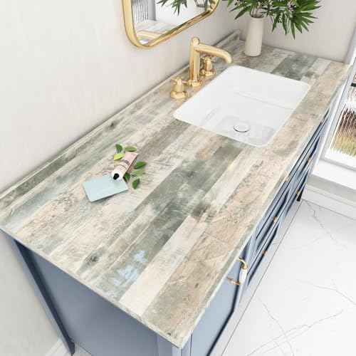 Wallercity Grey/Green Butcher Block Contact Paper Vintage Wood Grain Contact Paper Vinyl Wrap Countertop Peel and Stick Wood Wallpaper Self Adhesive Wooden Wallpapers for Cabinets Table 15.8''x78.7''