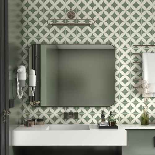 Green Beige Geometric Wall paper Peel and Stick Wallpaper Boho 17.3"¡¿78.8" Green Removable Self Adhesive Wallpaper for Bathroom Kitchen Backsplash Contact Paper for Cabinets and Drawers Vinyl Roll