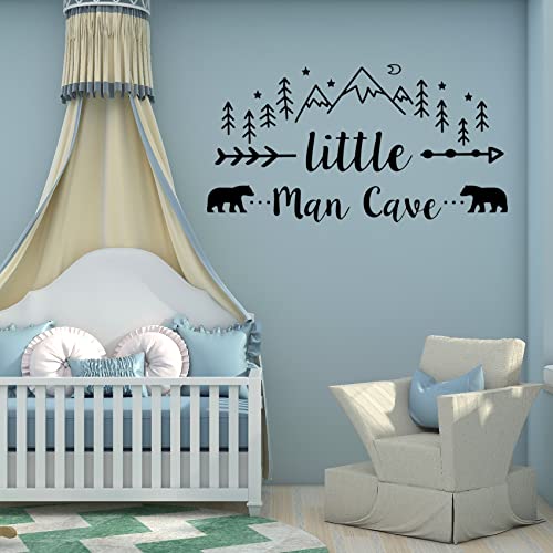 Little Man Cave Wall Decals, The Tribal Mountain Woodland Bear Wall Stickers for Bedroom, Nursery Wallpaper Easy Peel and Stick for Bedroom Living Room (Black)