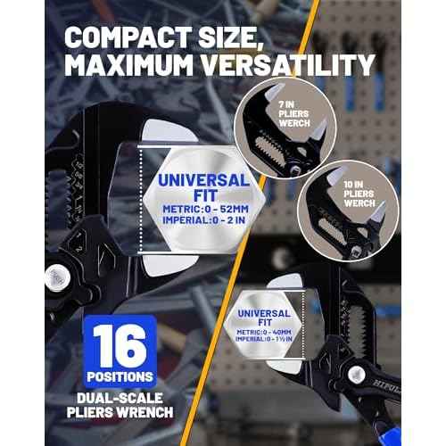 7 & 10-Inch Pliers Wrench with 4 Protective Covers - Professional Grade CRV Steel Adjustable Parallel Jaw Wrench with One-Click Resizing, Storage Pouch for All Types of Nuts, Water Pipes, etc