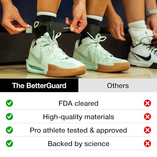 BETTERGUARDS 1.0 Ankle Brace | Adjustable Compression Support for Sprained Ankles & Injury Recovery | Tech-Enhanced Stabilizer for Running, Basketball, Soccer, All-Sports – Black, Left, L