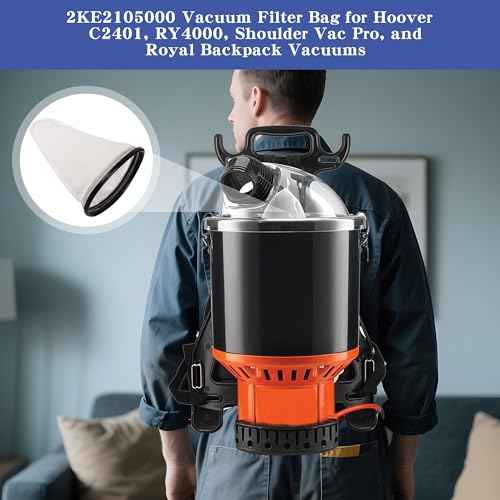 4 Pack 2KE2105000 Filter Bag Replacement Compatible with Hoover Backpack Vacuum Cleaner Commercial C2401/C2401010 Reusable Cloth Bag Liner Replacement Filter Bags with Royal Model RY4000 / RY4001