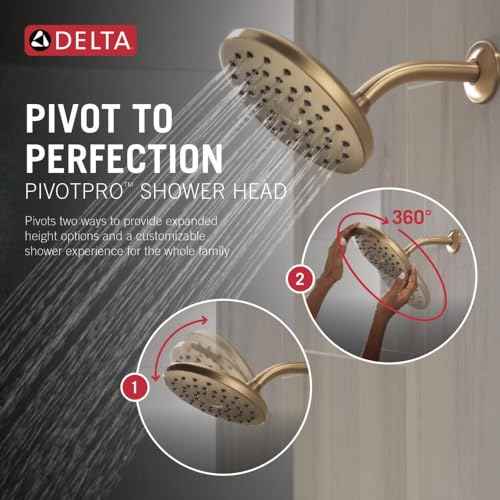 Delta PivotPro Brushed Gold Rain Showerhead, Single Setting 7 Inch Round Shower Head, Showerheads, 1.75 GPM Flow Rate, Champagne Bronze 75104CZ