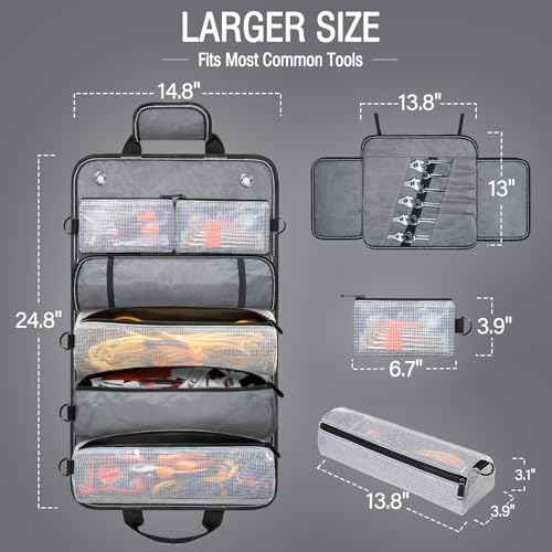 Tool Bag Roll Up Tool Organizer Bag Roll Up Tool Bag Organizer Tool Roll Bag with Small Detachable Tool Bags and Wrench Roll Up Pouch, Gifts for Men, Mechanic, Electrician, Grey