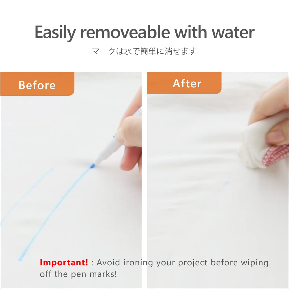LEONIS 10 Water Erasable Fabric Marking Pen Blue & 5 Disappearing Ink Fabric Marking Pen [ 78007_78009 ]