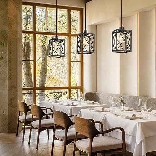 Black Pendant Lighting Modern Pendant Light, Adjustable Pendant Light Fixture,Pendant Lights Kitchen IslandLight (3 Pack Square Pendant Light)