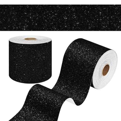 WESTICK Black Glitter Wallpaper Border Roll Self Adheaive Sparkle Bulletin Board Borders Decorative Trim Poster Borders for Classroom Blackboards School Bathroom Mirror Dresser Desk Gift DIY 4" x 160"