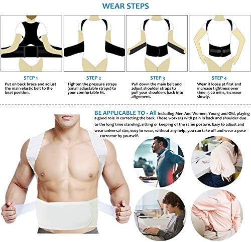 Thoracic Back Brace Posture Corrector - Magnetic Support for Neck Shoulder Upper and Lower Back Pain Relief - Perfect Posture Brace for Cervical Lumbar Spine - Fully Adjustable Belt (Beige, Large)