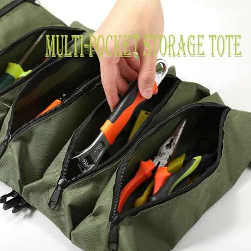 Dos & Nueve, Tool Bag with Handle, Tool Organizer, Canvas Tool Roll, Portable Foldble Tool Storage Bag, Roll Up Tool Bag Organizer, Multi-Pocket Storage Tool Bag, Tool Pouches, Army Green