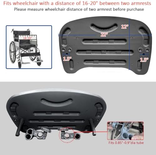 Wheelchair Tray Table - Removable Wheelchair Desk Lap Board Eating Aid for Nursing Patient, Fits Wheelchair Arms of Distance 16" - 20" (Black)