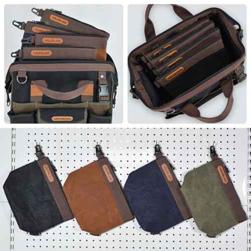 WELKINLAND Waxed Canvas Tool Pouch, 4PCS-Set Tool Pouches, 10Inch Tool Pouches with Zipper, Heavy-Duty Electrician Bags, Canvas Tool Bags, Canvas Zipper Tool Pouch,Electricians Tool Bags and Pouches