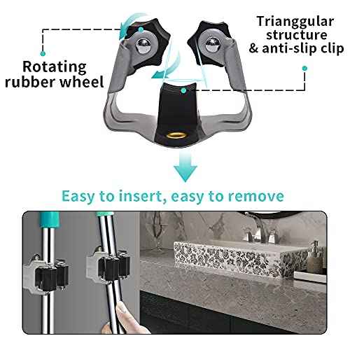 3-H 10 Pack Mop and Broom Holder Big Size Hanging 1 KG Extra, Broom Holder Wall Mount for Hanging and Organizing Shove Rake Yard Tools in Garage Garden Shed Laundry Kitchen up to 1.45 Inch (black)