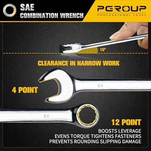 3/4" SAE Combination Wrench, CR-V Steel with Mirror Polish, 12-Point Design, 15-Degree Offset, Perfect for Auto Repair, Household, Car & Truck Emergency