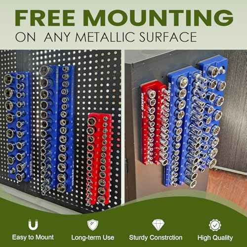 Magnetic Socket Organizer Set, 6 Pcs Red SAE and Blue Metric Socket Tray Set for 1/4", 3/8" & 1/2" Sizes Drive, Socket Holder Holds 143 Sockets for Tool Box