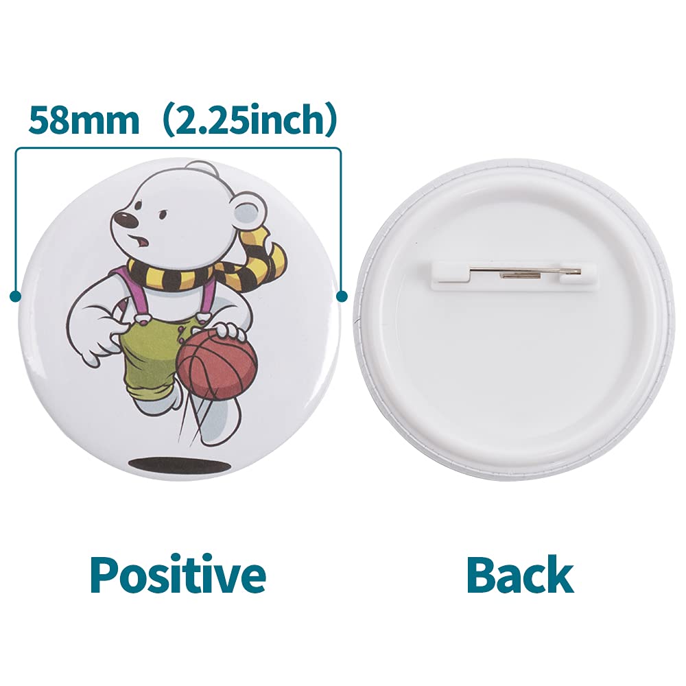 Happizza 200 Sets 58mm(2.25 in) Blank Pin Back Buttons Parts for Button Maker Machine 58mm, Round Badge Making Supplies, Includes Metal Cover, Plastic Button Back Cover, Clear Film&Blank Paper