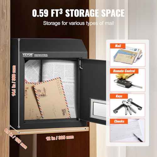 VEVOR Through The Door Key Drop Box, Heavy Duty Steel Through The Door Mailbox with 12" Combination Lock, Mail Drop Box, Black