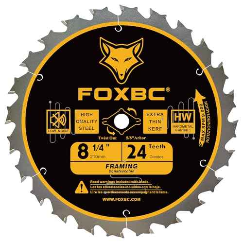 FOXBC 8-1/4 Inch Table Saw Blade 24 Tooth, 60 Tooth Wood Cutting with 5/8" Arbor, Diamond Knockout