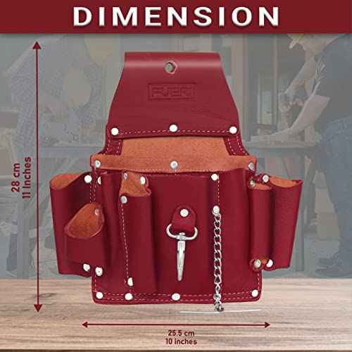 FUERI Leather Tool Pouches for Carpenter Electrician Heavy Duty Construction Professional 5 Pocket Tools Belt Suspenders Organizer