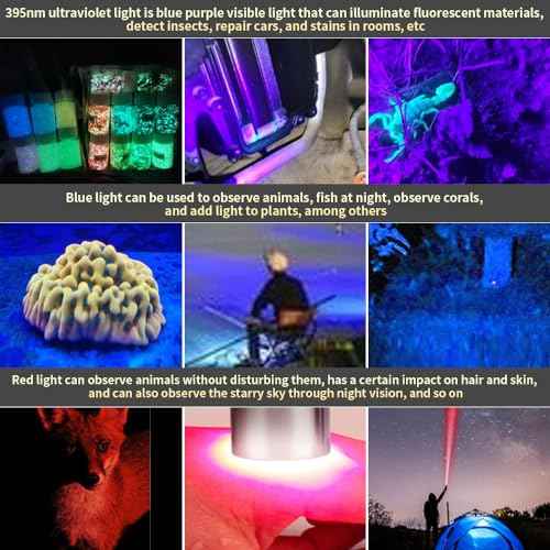 6LED Jade Recognition Flashlight, Outdoor Gemstone Mineral Detection Light with Charged Quantity Display, White Light, Yellow Light, Red Light, Blue Light, 395UV and 365UV UV Pens.